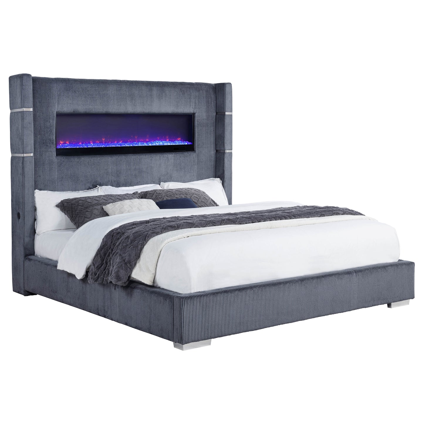 Tisdall Upholstered Cal King Flame Visualizer Bed Grey