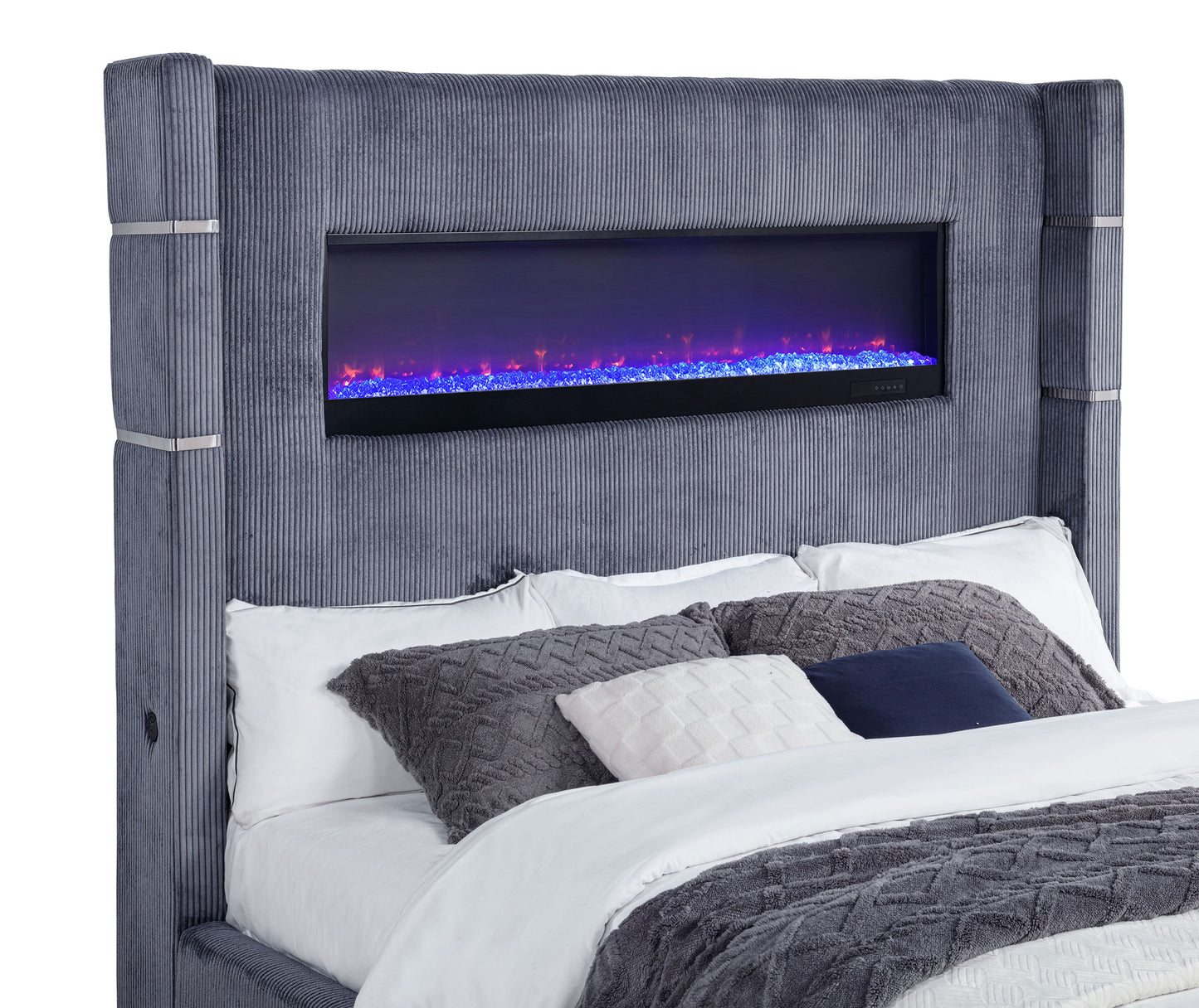 Tisdall Upholstered Cal King Flame Visualizer Bed Grey