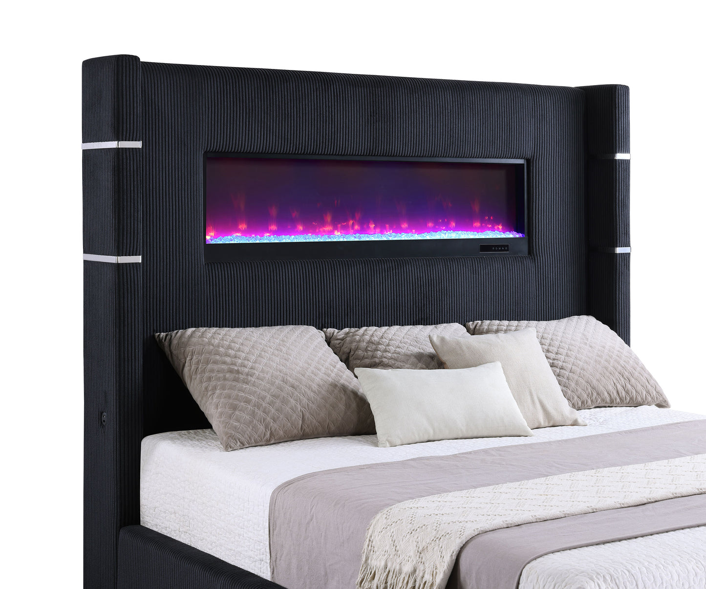 Tisdall Upholstered Eastern King Flame Visualizer Bed Black