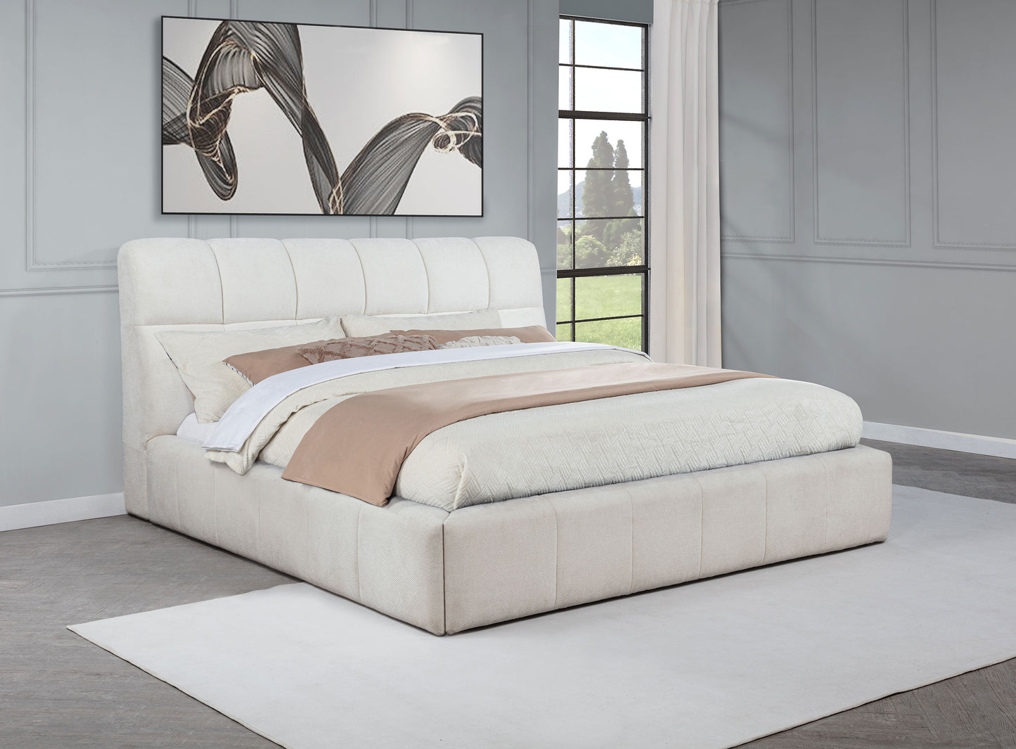 Nollet 48-inch Upholstered Eastern King Platform Bed Cream