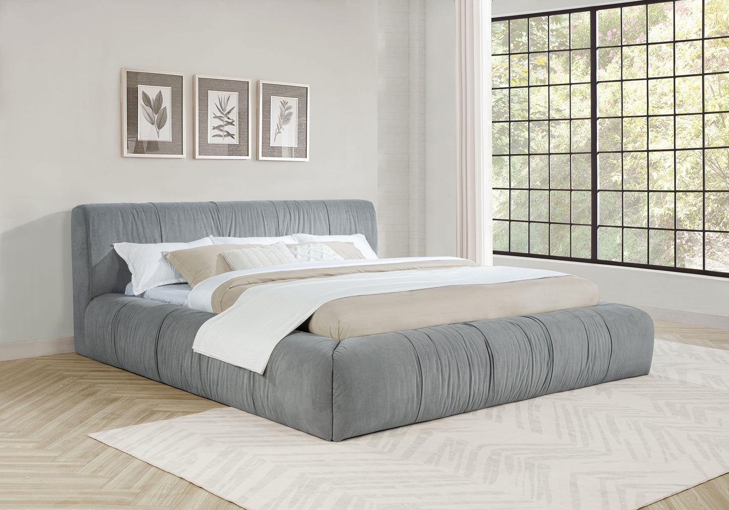 Wilshire Upholstered Eastern King Platform Bed Grey