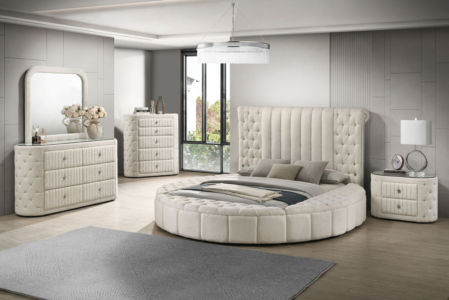 Sonya Upholstered Queen Round Storage Bed Ivory