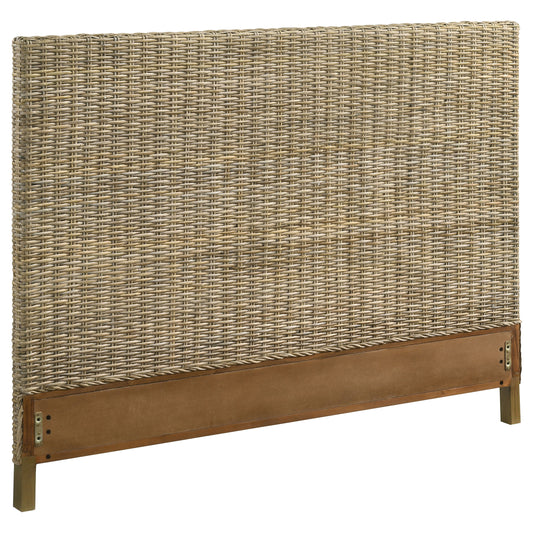 Zyla Woven Rattan Queen Panel Headboard Kubu Grey