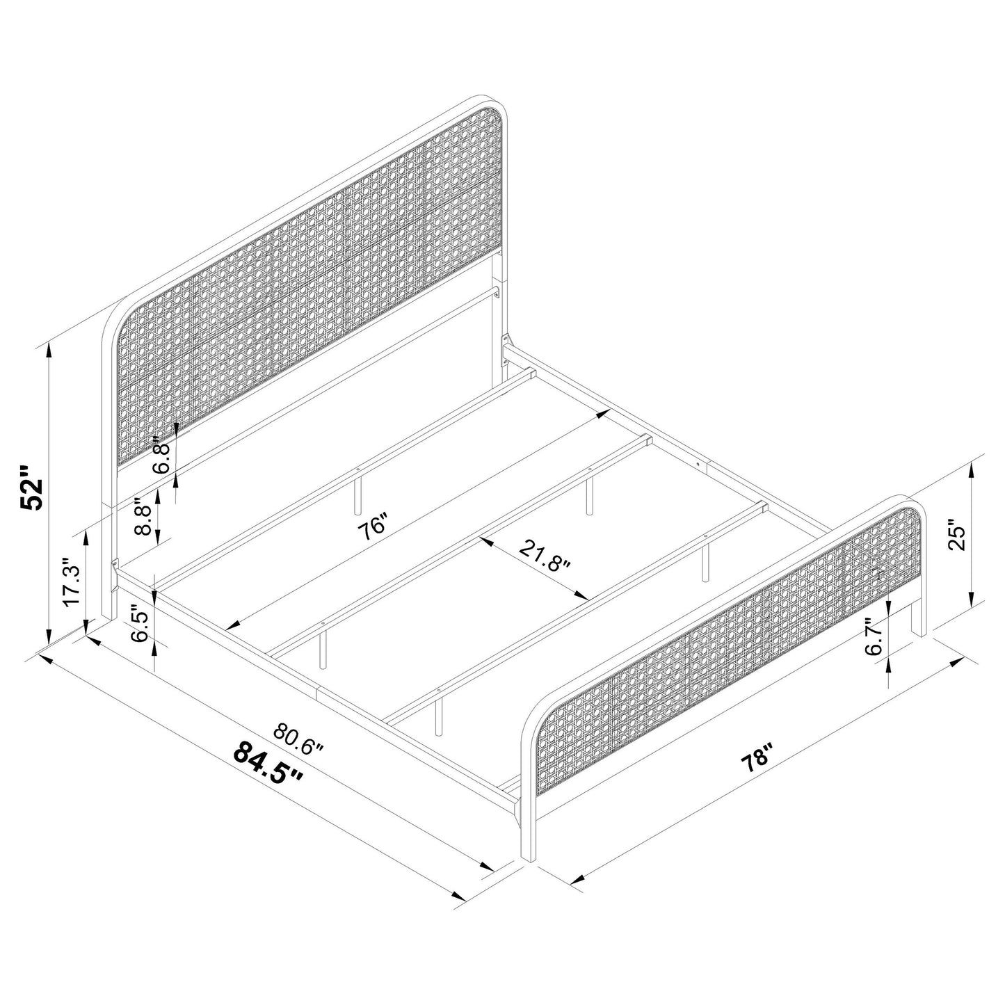 Lanewood Open Cane Webbing Metal Eastern King Bed White