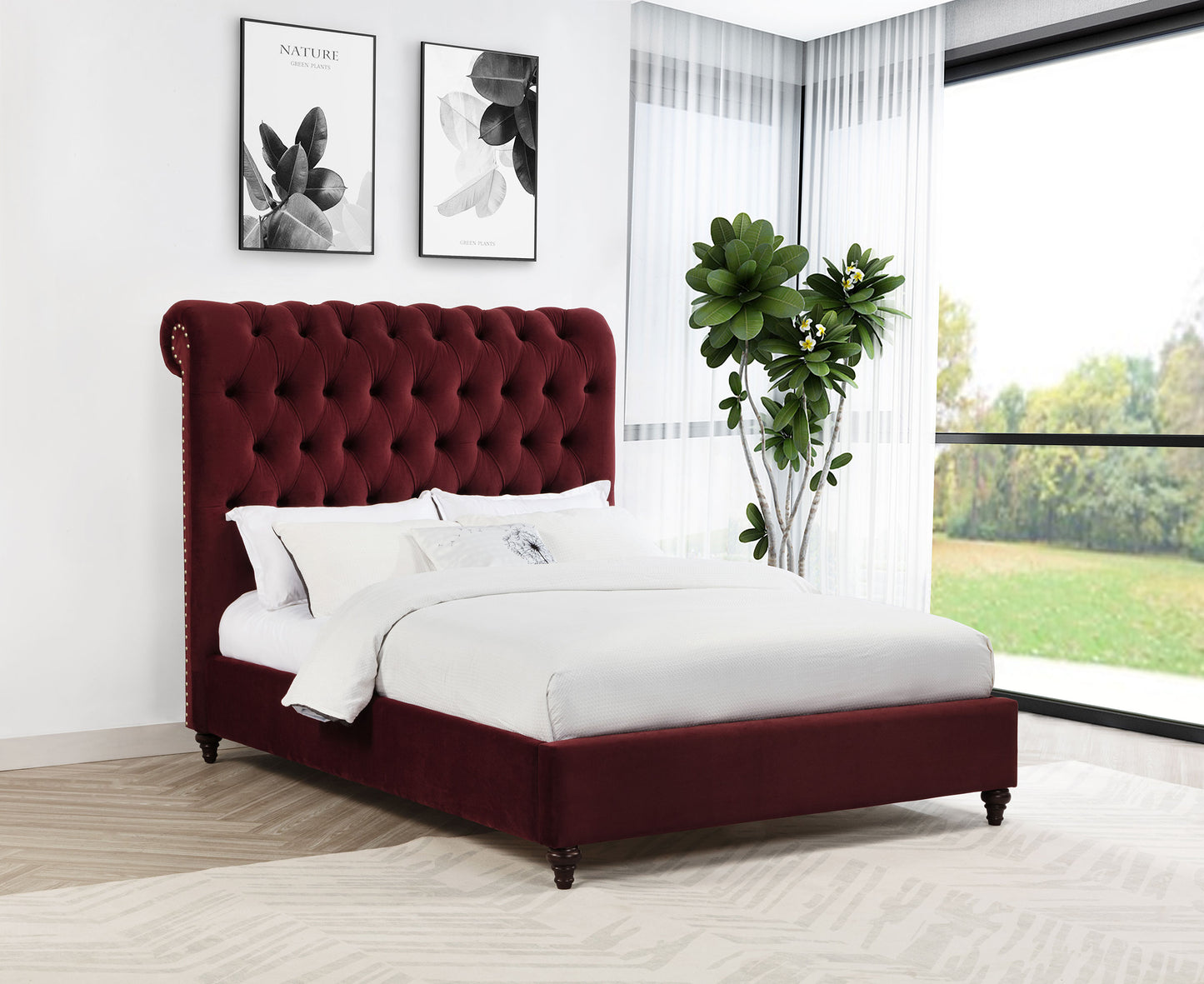 Devon 57-inch Upholstered Full Panel Bed Wine Red
