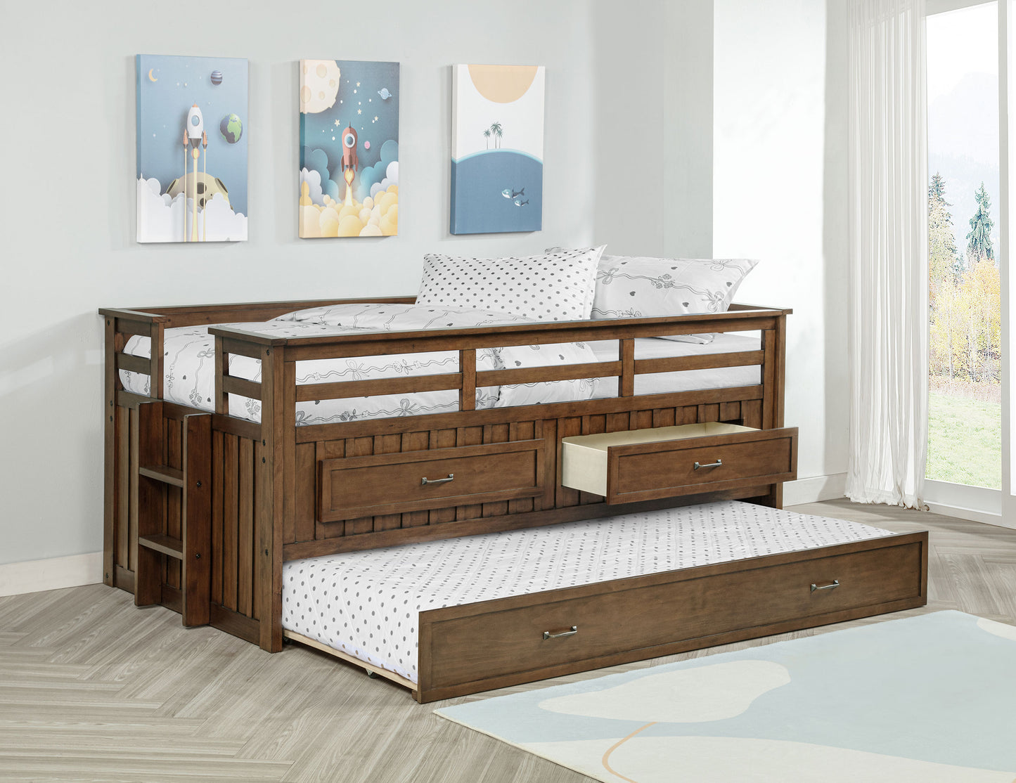 Carlsbad Wood Twin Captains Bed With Trundle Medium Brown