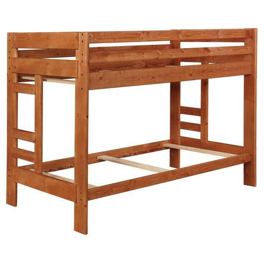 Wrangle Hill Wood Twin Over Twin Bunk Bed Amber Wash