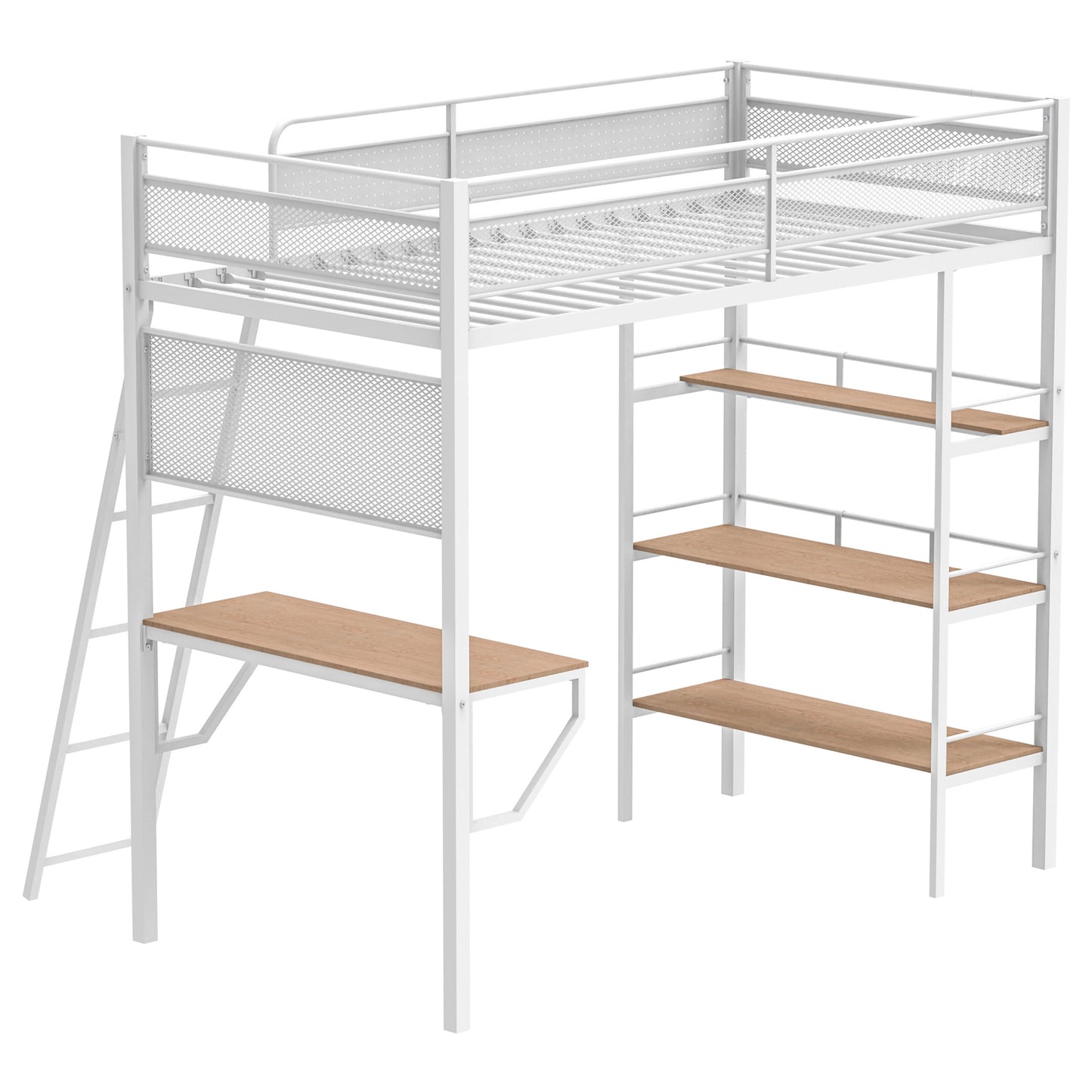 Campus 3-shelf Metal Twin Workstation Loft Bed Matte White