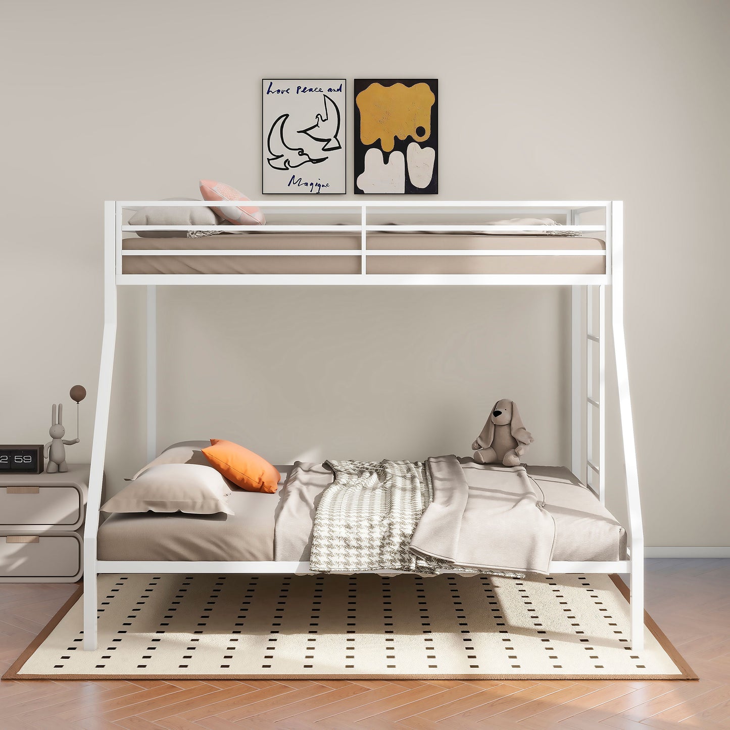 Alevera Metal Twin Over Full Bunk Bed with Ladder White