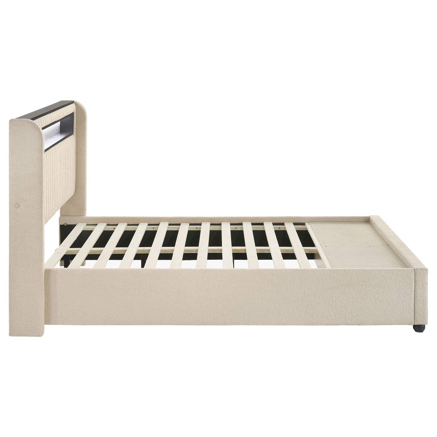 Madison Upholstered LED Full Storage Platform Bed Cream