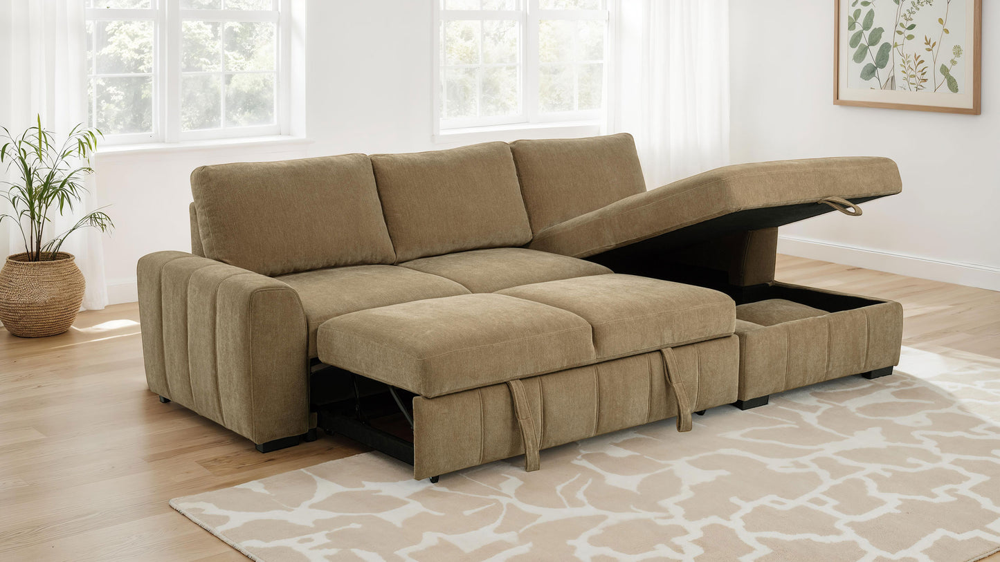 Pastrana Upholstered Sleeper Sectional Sofa RAF Chaise Camel