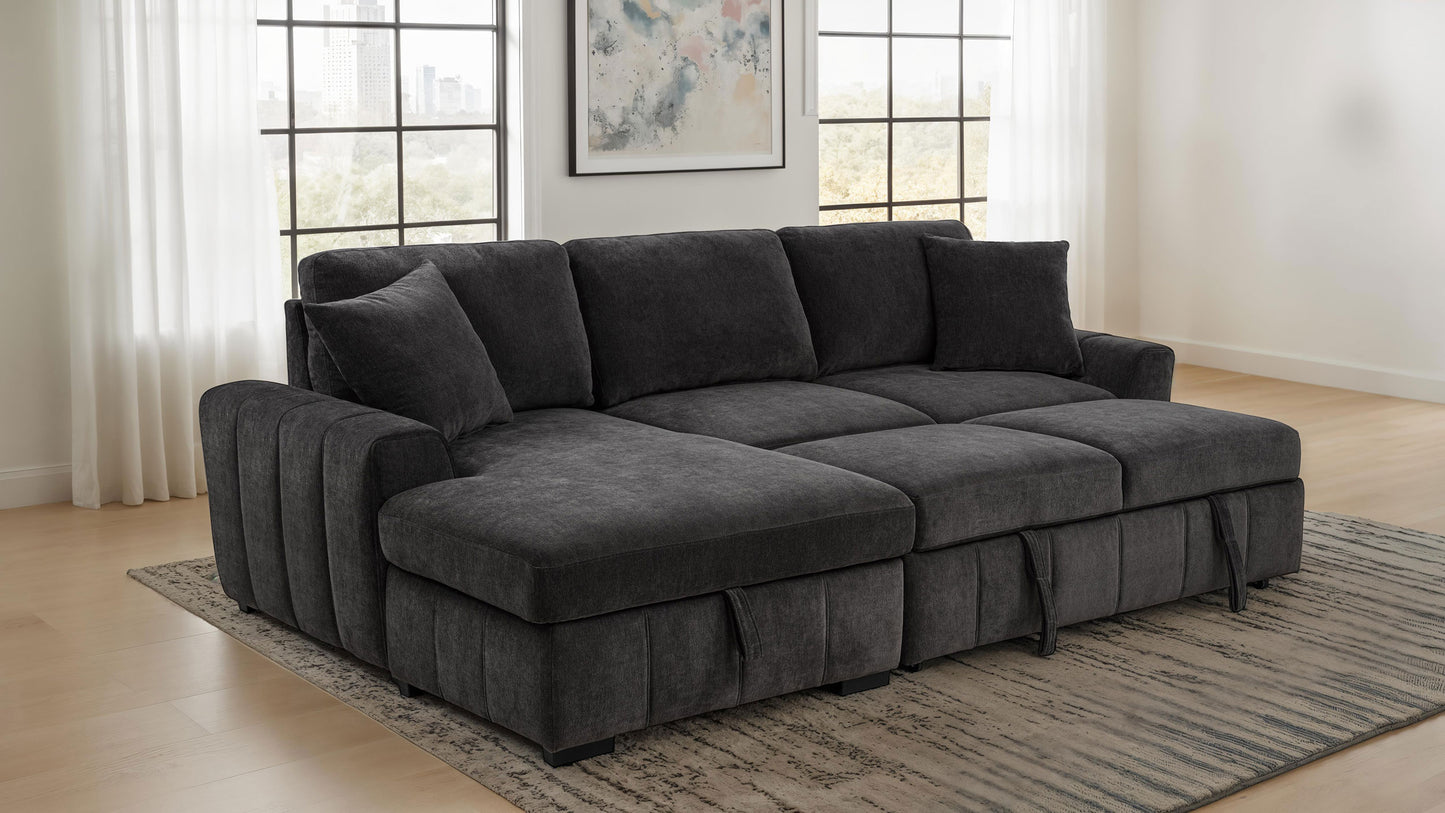 Pastrana Upholstered Sleeper Sectional Sofa LAF Chaise Grey