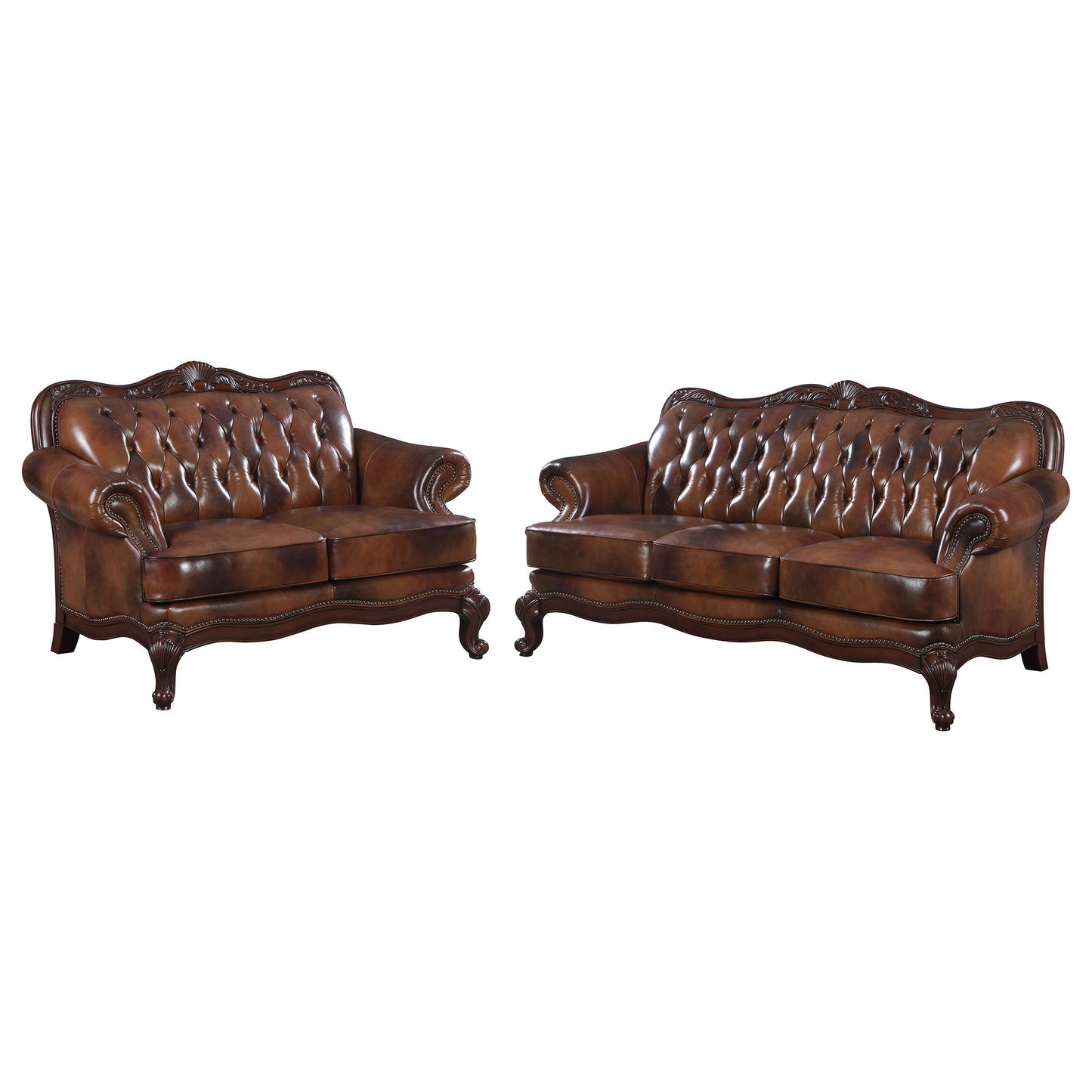 Victoria 2-piece Full Leather Upholstered Sofa Set Brown