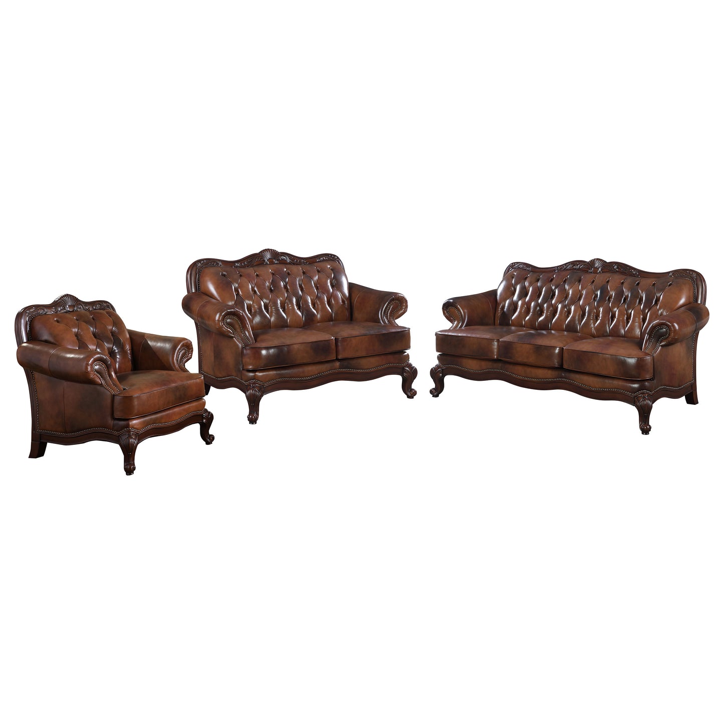 Victoria 3-piece Full Leather Upholstered Sofa Set Brown