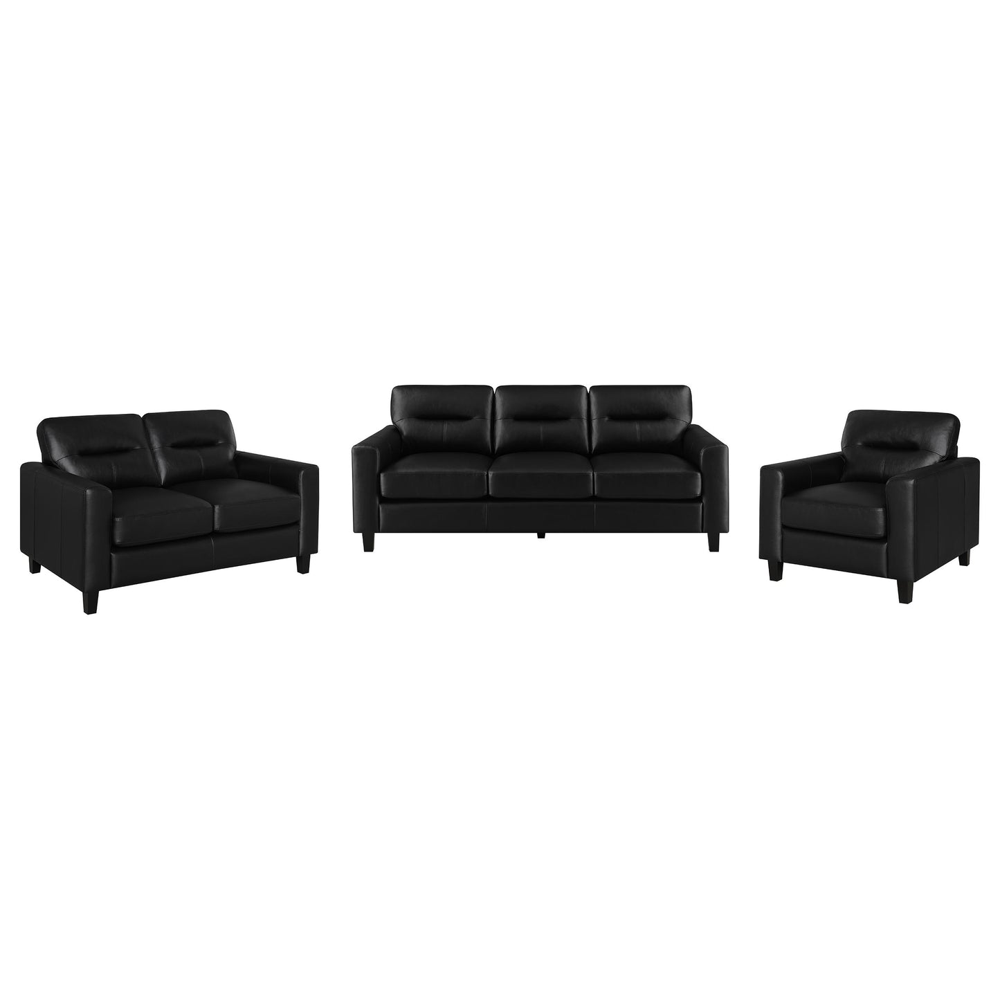 Scotland 3-piece Faux Leather Upholstered Sofa Set Black