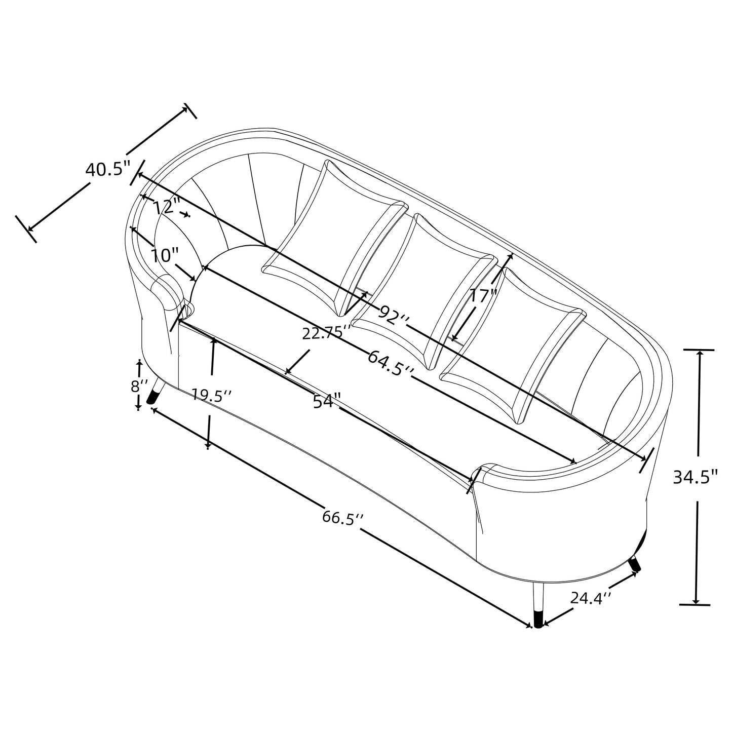 Ellorie 3-piece Upholstered Curved Sofa Set Beige