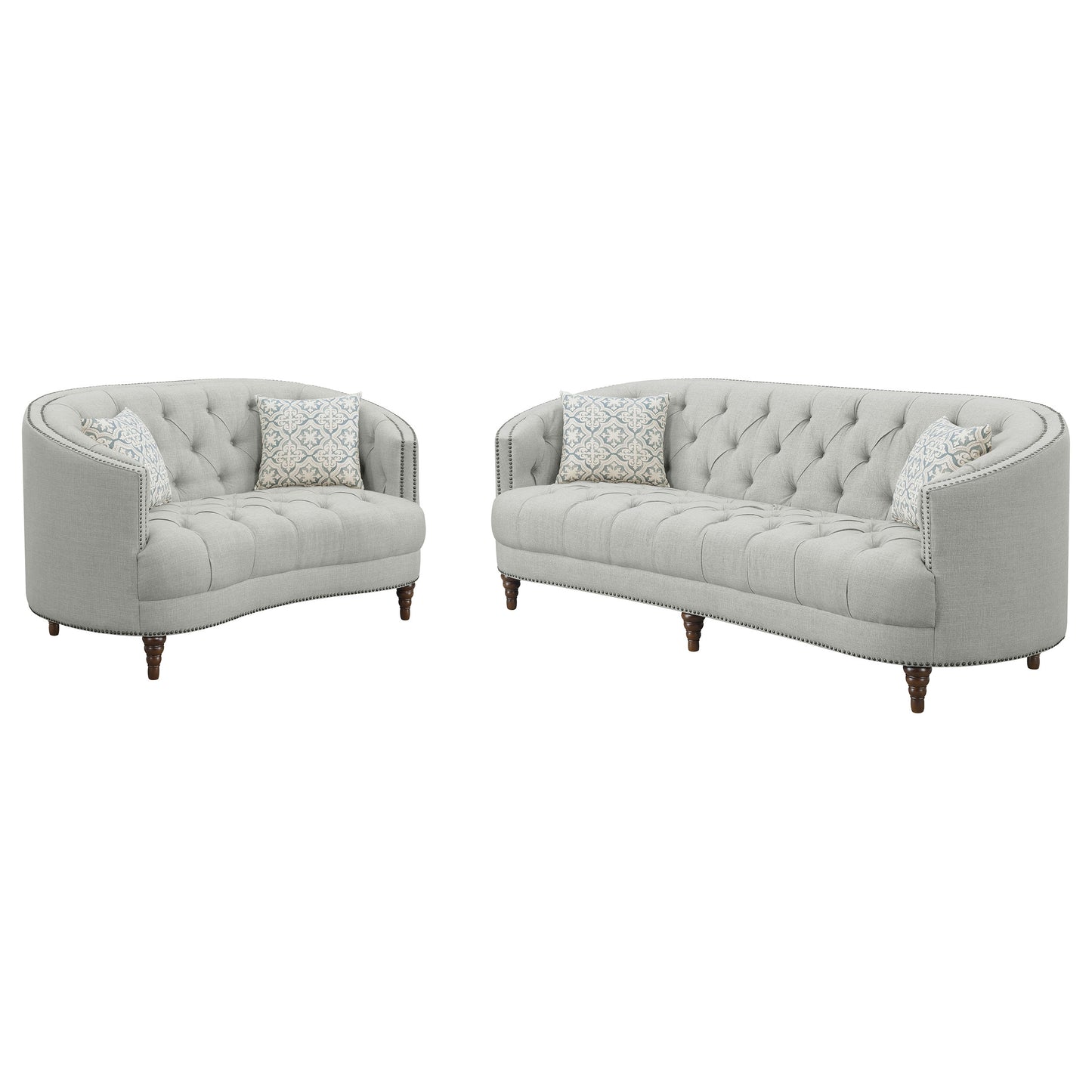 Avonlea 2-piece Upholstered Sloped Arm Sofa Set Grey Fabric