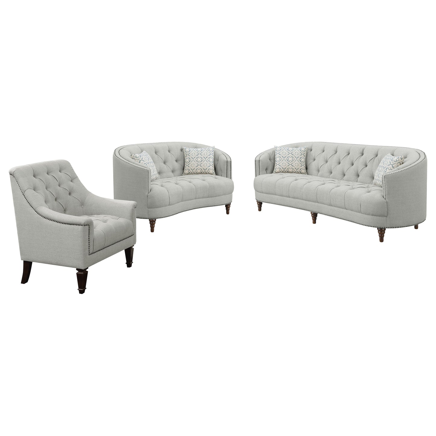 Avonlea 3-piece Upholstered Sloped Arm Sofa Set Grey Fabric