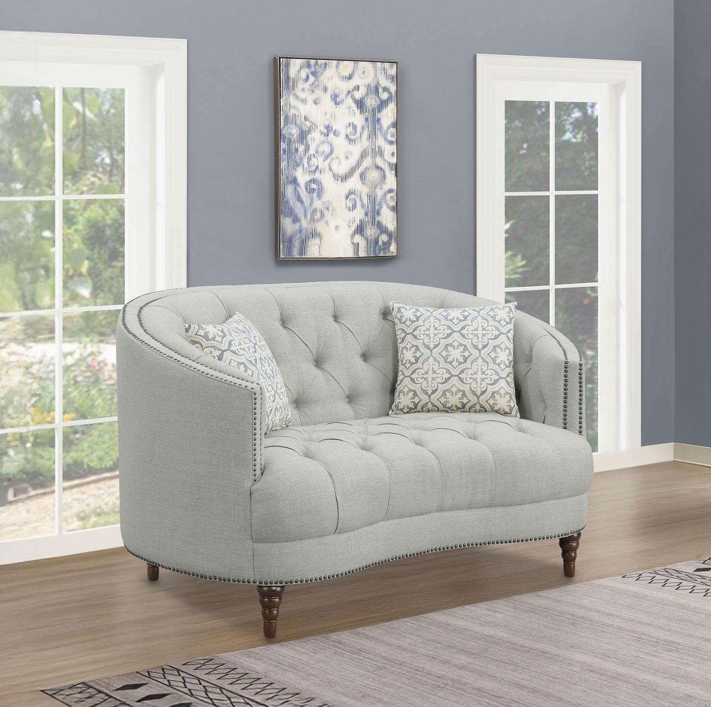 Avonlea Upholstered Sloped Arm Loveseat Grey Fabric
