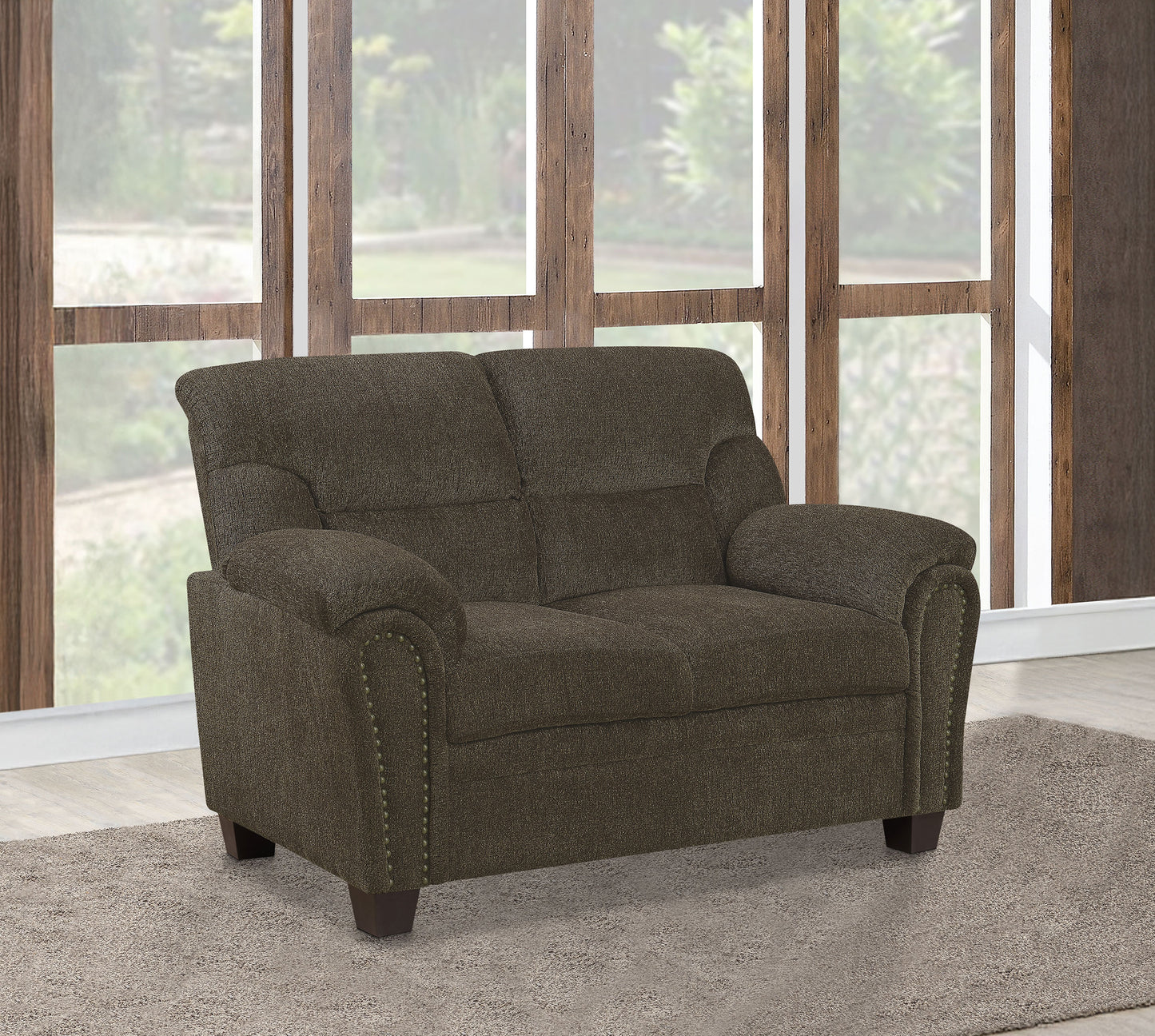 Clementine Upholstered Padded Arm Loveseat Brown