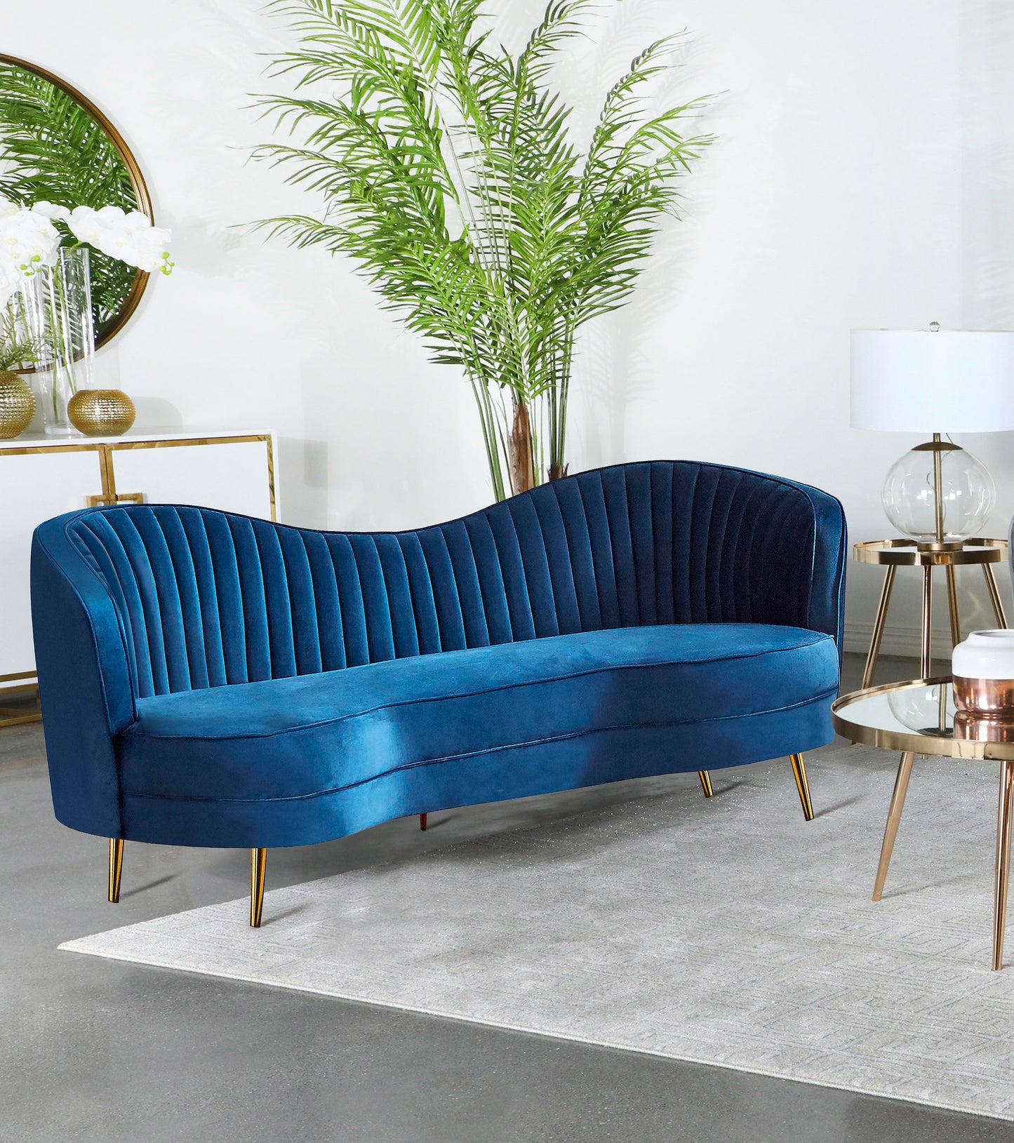 Sophia Upholstered Channel Tufted Sofa Blue