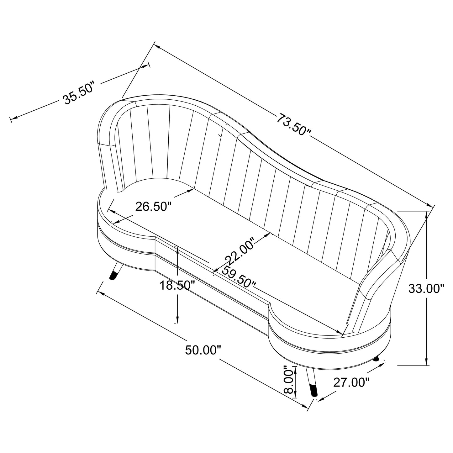 Sophia 3-piece Upholstered Channel Tufted Sofa Set Grey