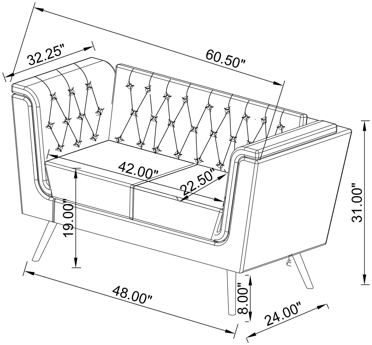Holly Upholstered Tuxedo Arm Tufted Loveseat Black