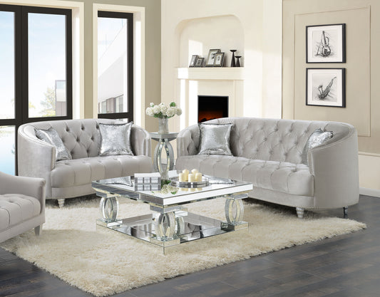 Avonlea 2-piece Upholstered Sloped Arm Sofa Set Grey Velvet