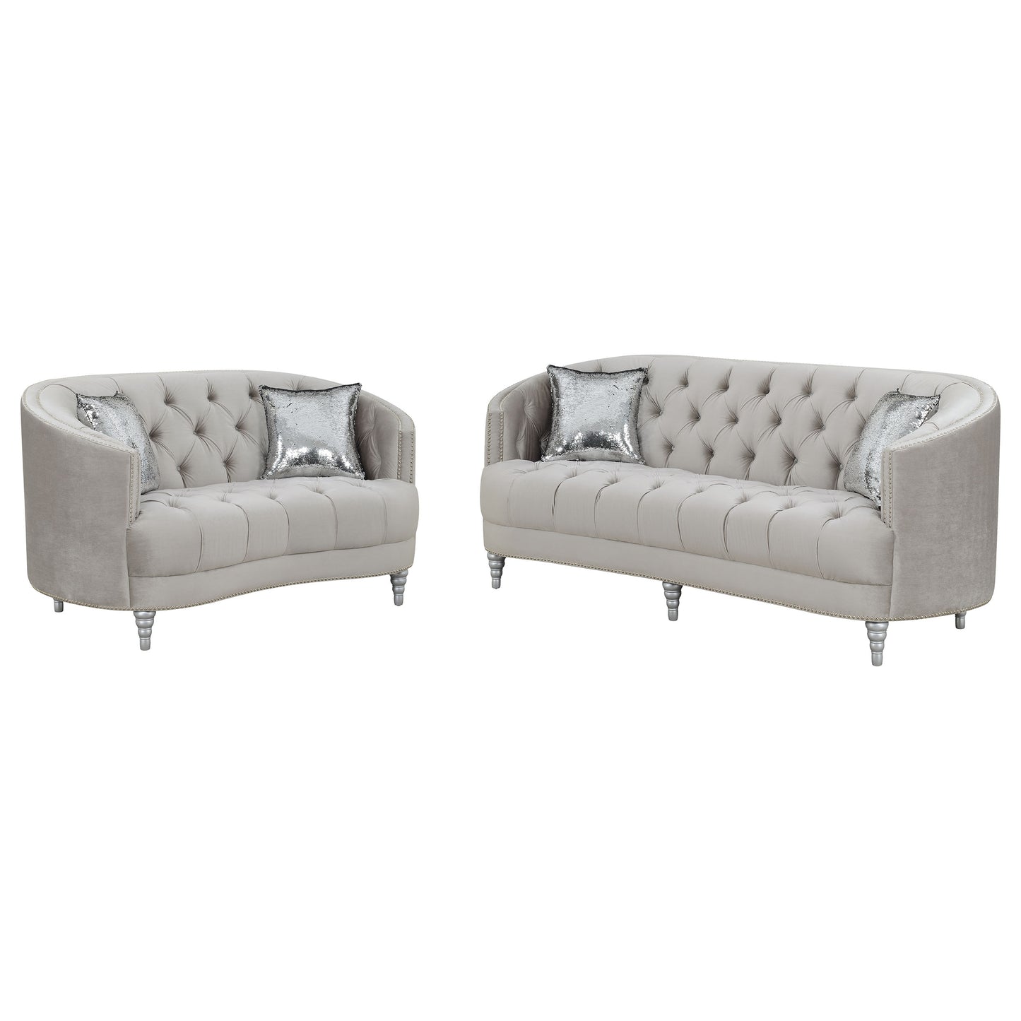Avonlea 2-piece Upholstered Sloped Arm Sofa Set Grey Velvet