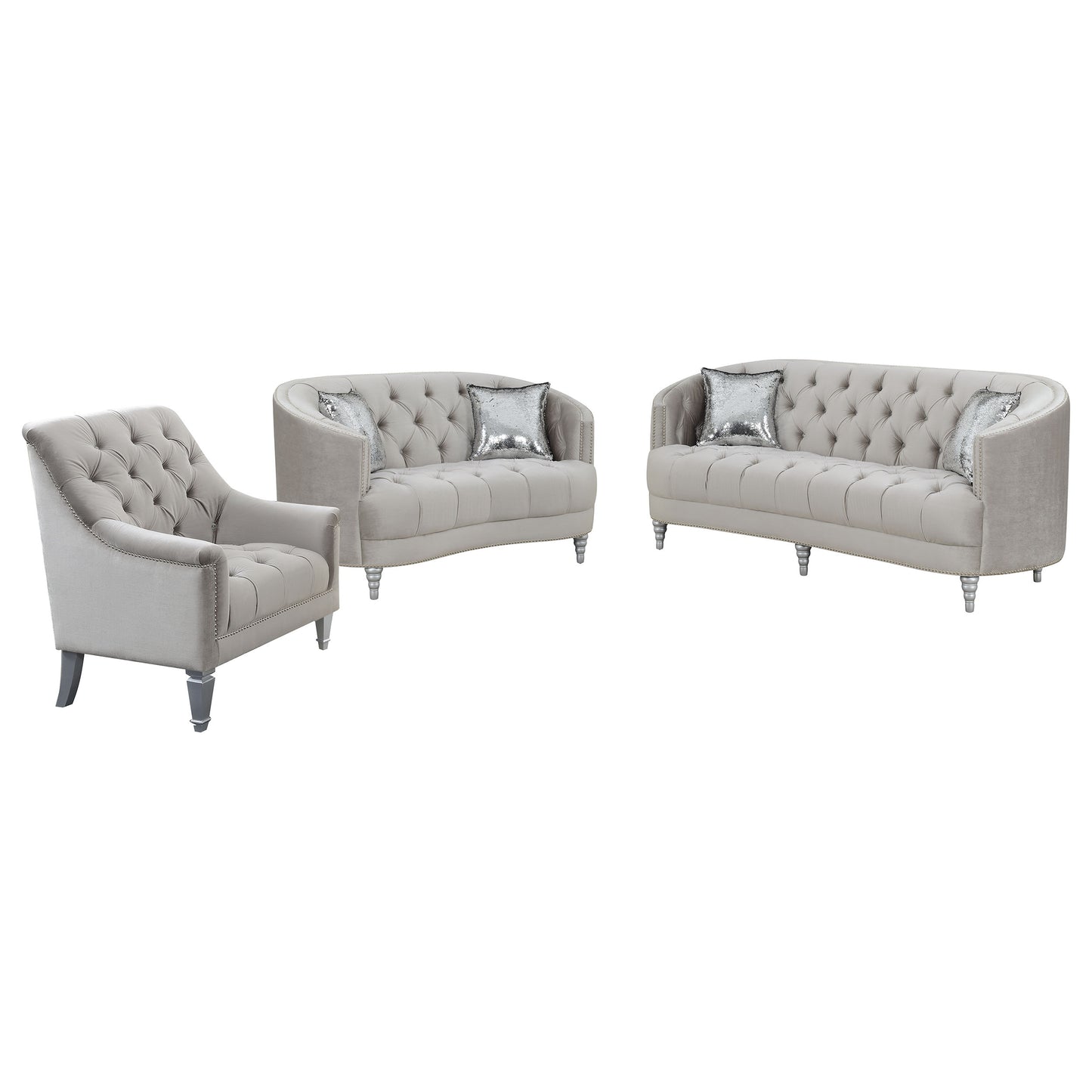 Avonlea 3-piece Upholstered Sloped Arm Sofa Set Grey Velvet