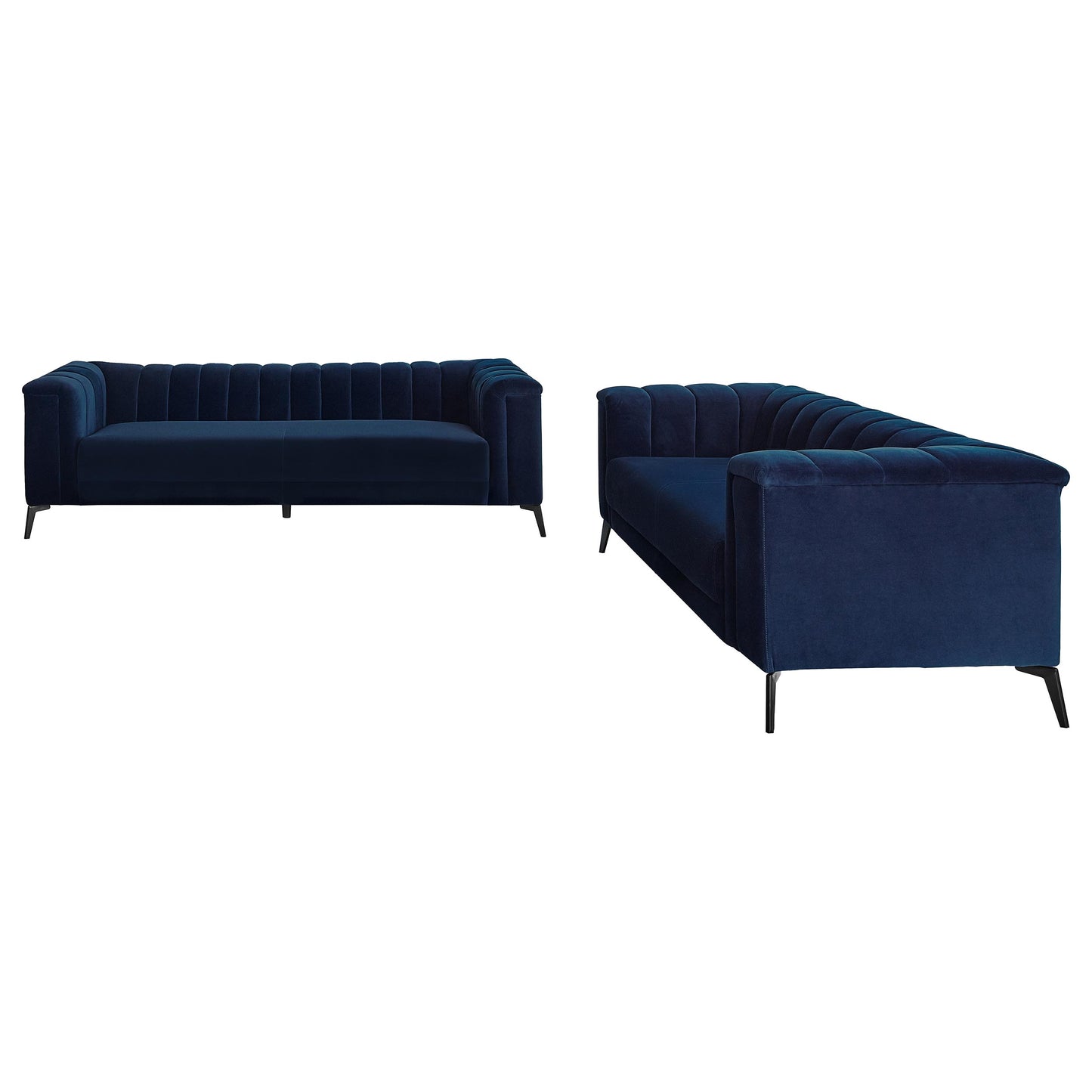 Chalet 2-piece Upholstered Tuxedo Arm Tufted Sofa Set Blue