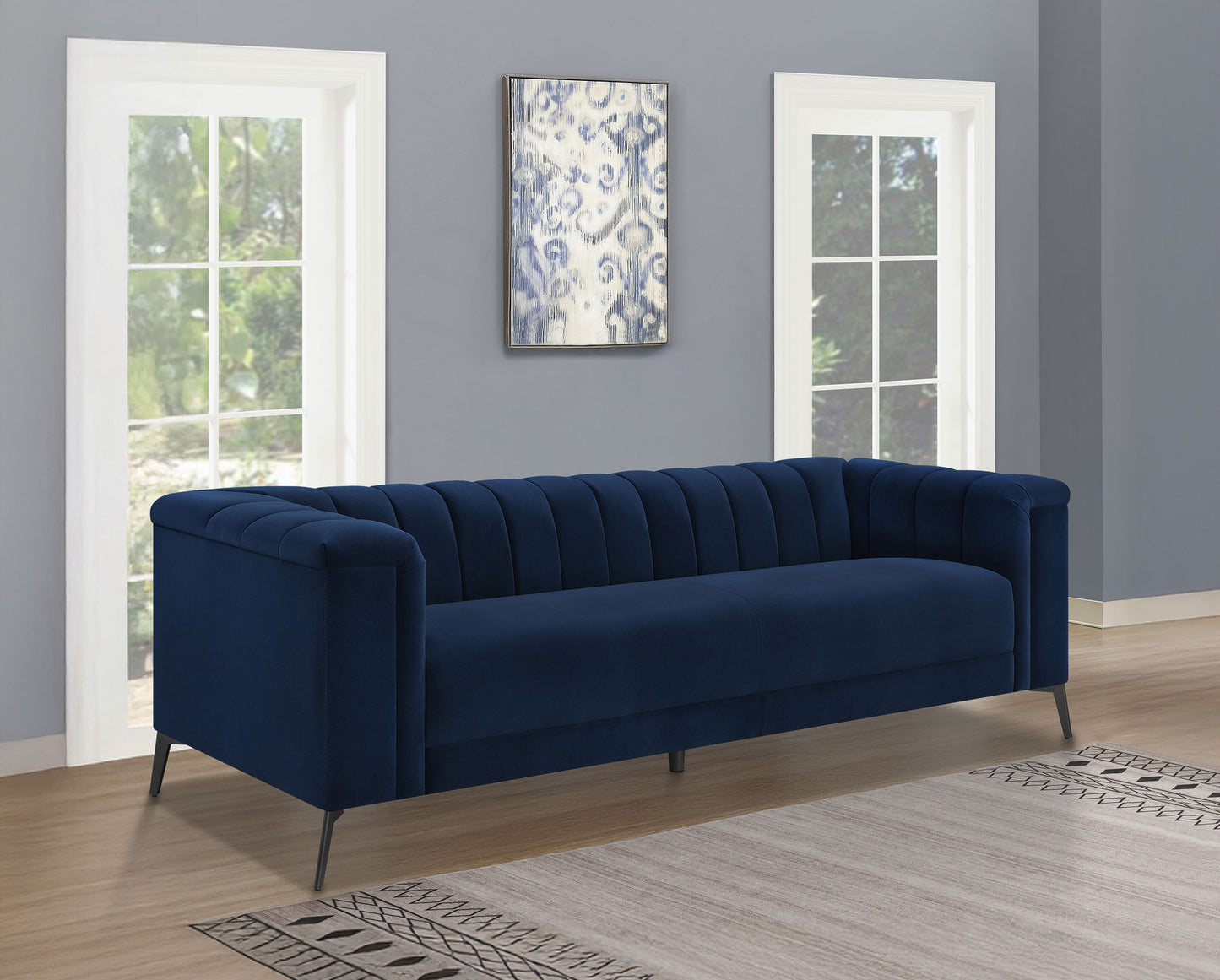 Chalet Upholstered Tuxedo Arm Tufted Sofa Blue