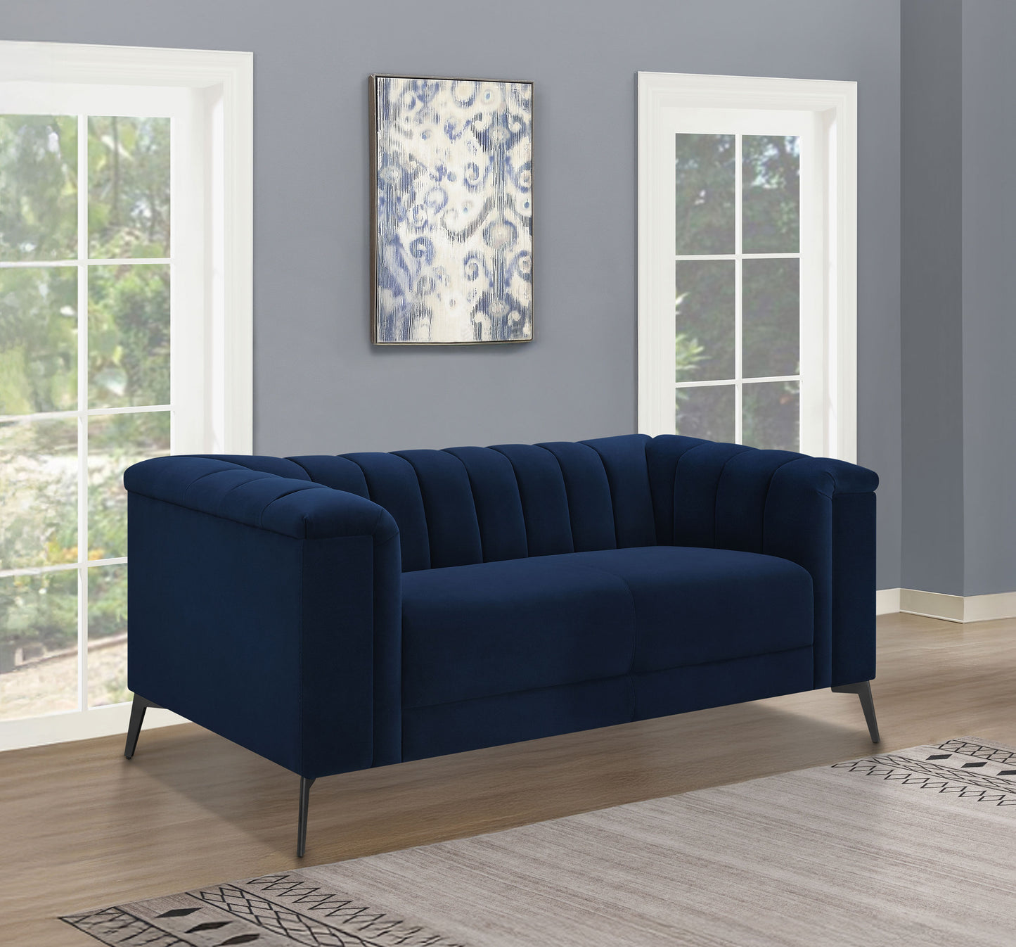 Chalet Upholstered Tuxedo Arm Tufted Loveseat Blue