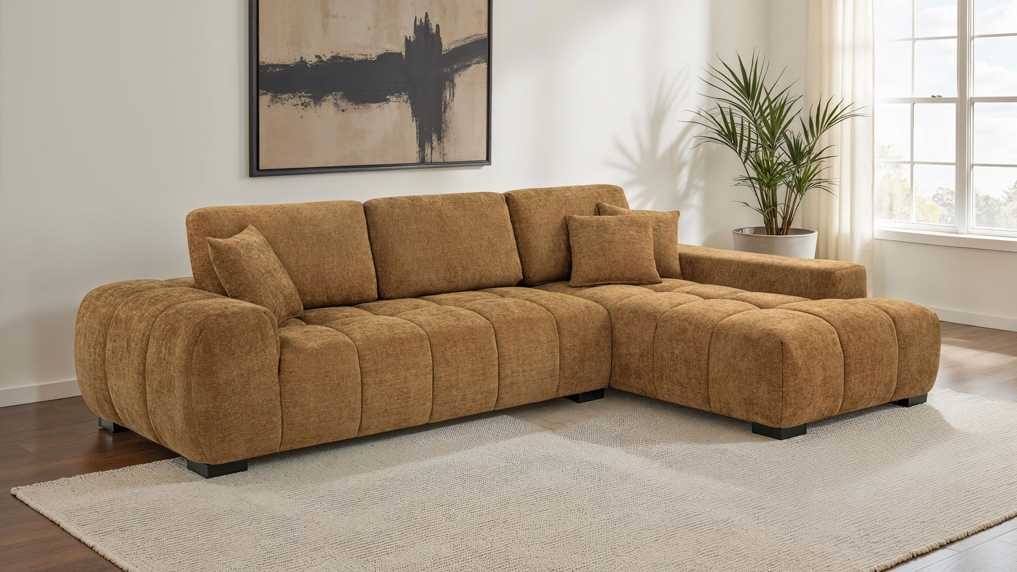 Octavia Fabric Upholstered Sectional Chaise Sofa Amber
