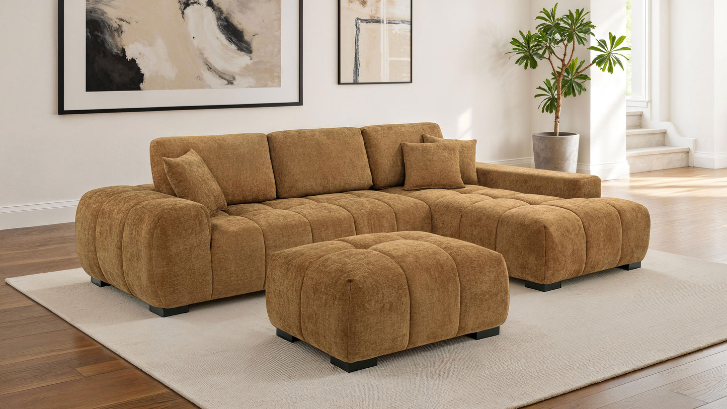 Octavia Fabric Upholstered Sectional Chaise Sofa Amber