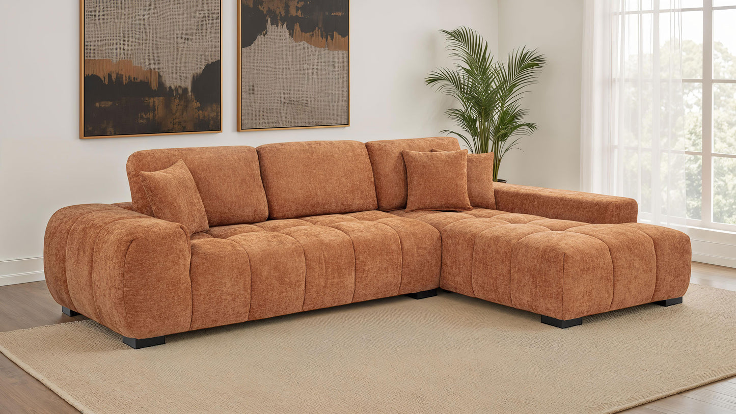 Octavia Fabric Upholstered Sectional Chaise Sofa Orange