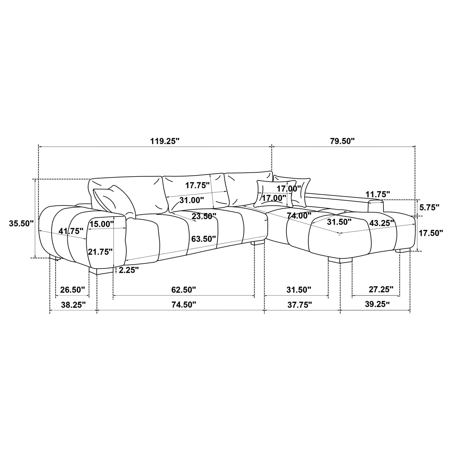 Octavia Fabric Upholstered Sectional Chaise Sofa Orange