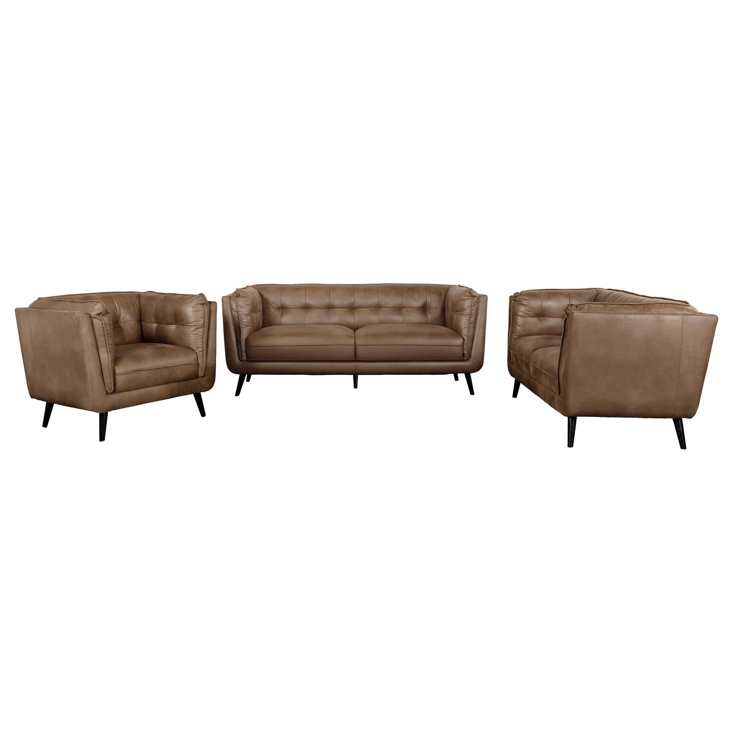 Thatcher 3-piece Upholstered Tuxedo Arm Sofa Set Brown