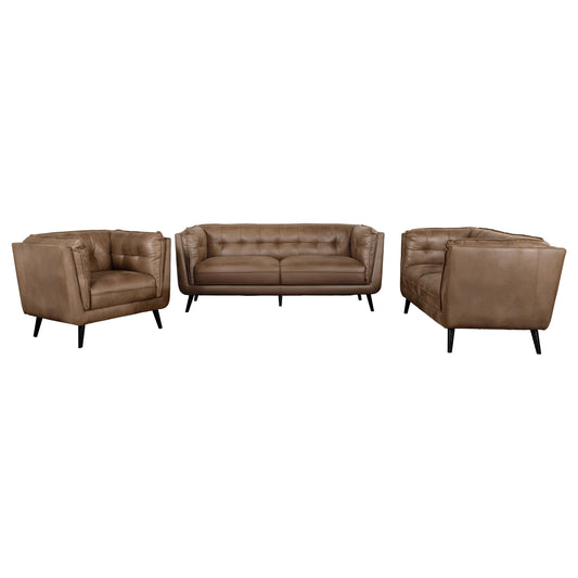 Thatcher 3-piece Upholstered Tuxedo Arm Sofa Set Brown