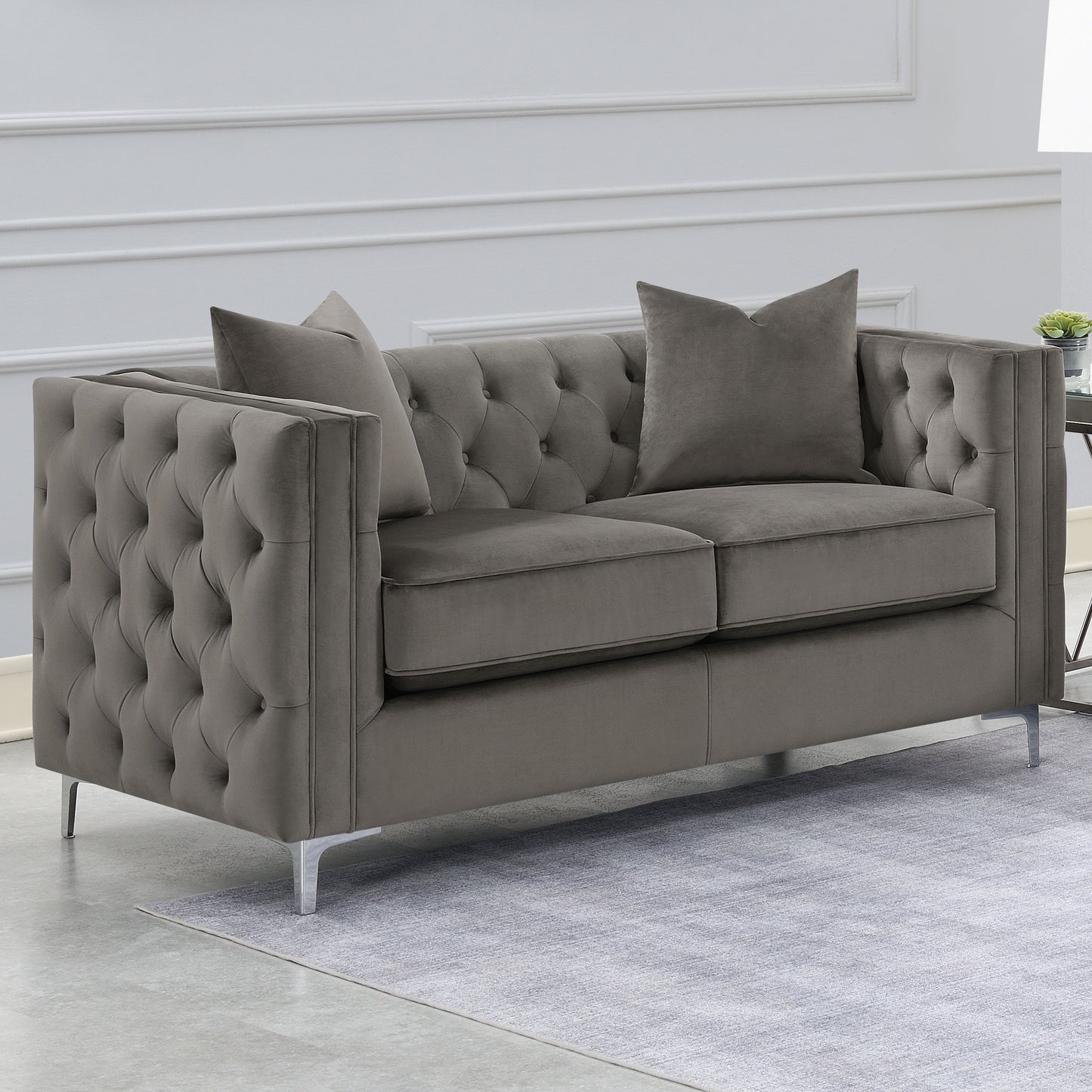 Phoebe Upholstered Tuxedo Arm Tufted Loveseat Urban Bronze