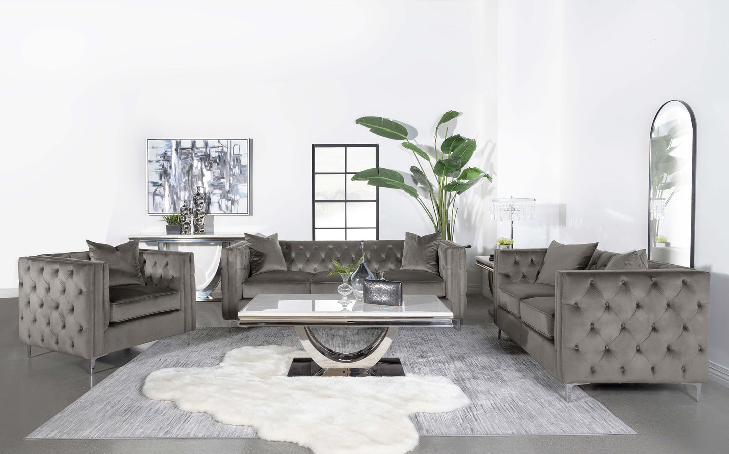 Phoebe Upholstered Tuxedo Arm Tufted Loveseat Urban Bronze