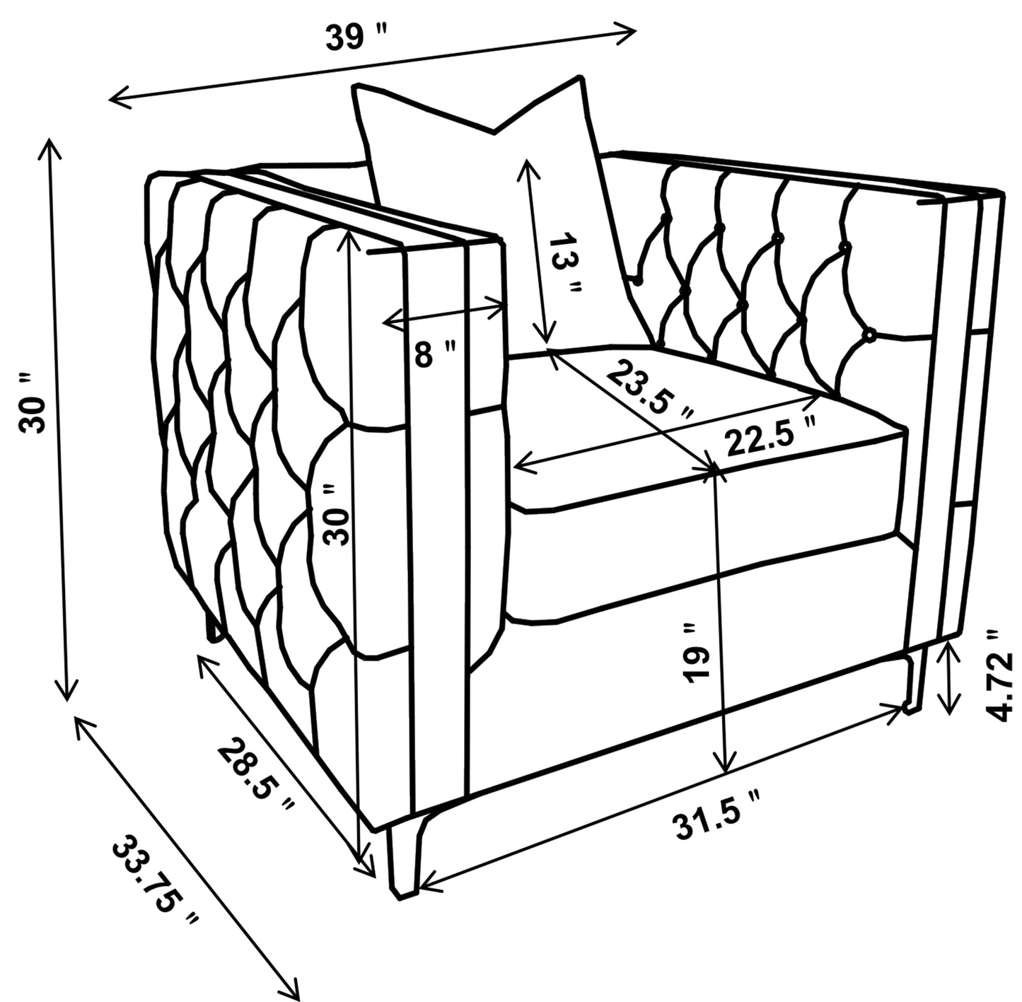 Phoebe Upholstered Tuxedo Arm Tufted Chair Urban Bronze