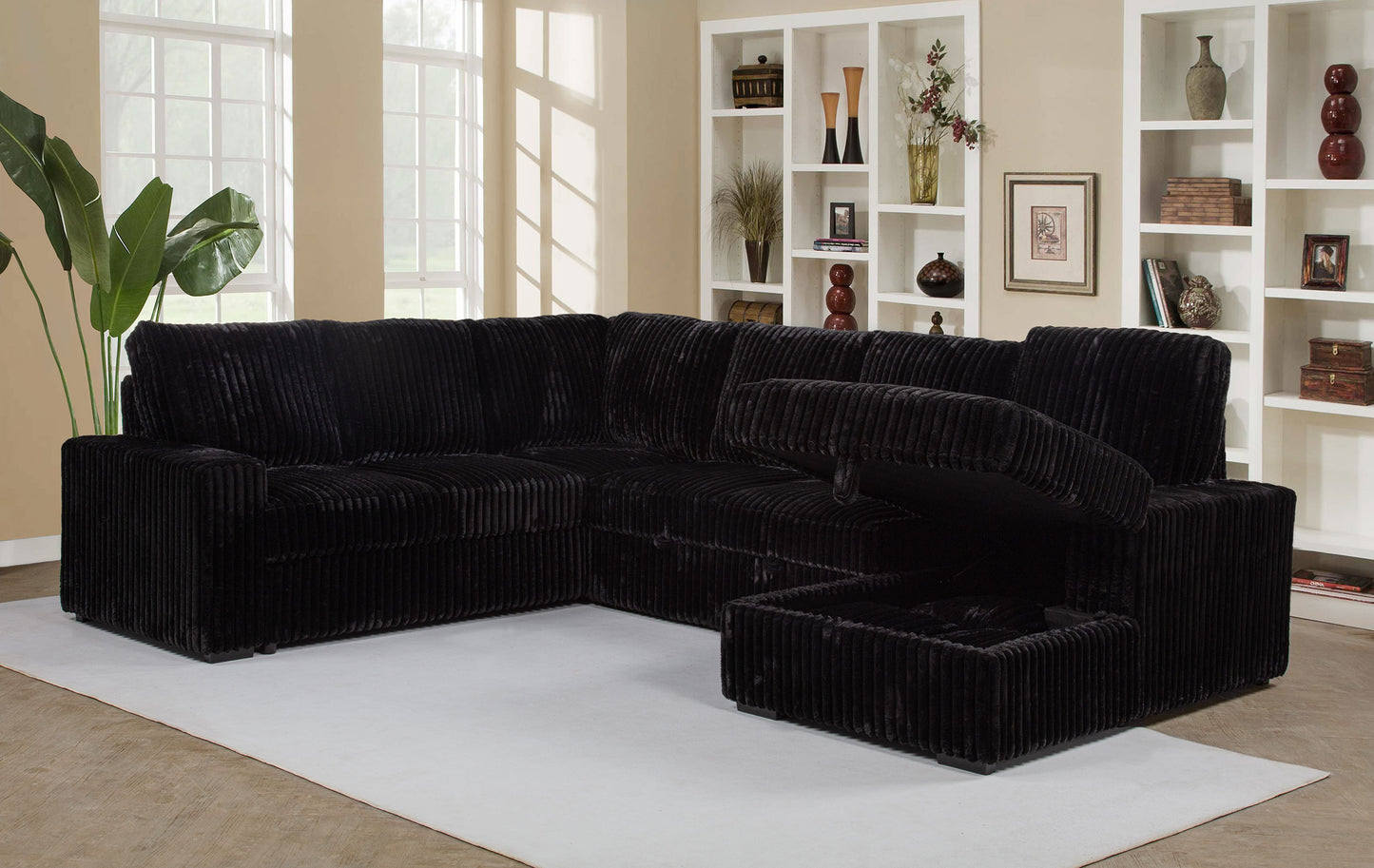 Devonshire Sleeper Sectional Sofa Storage Chaise Black