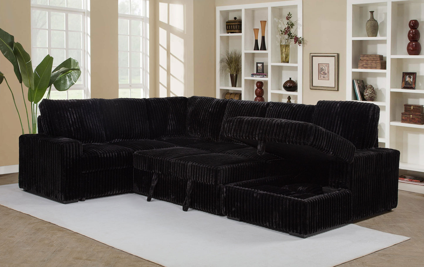 Devonshire Sleeper Sectional Sofa Storage Chaise Black