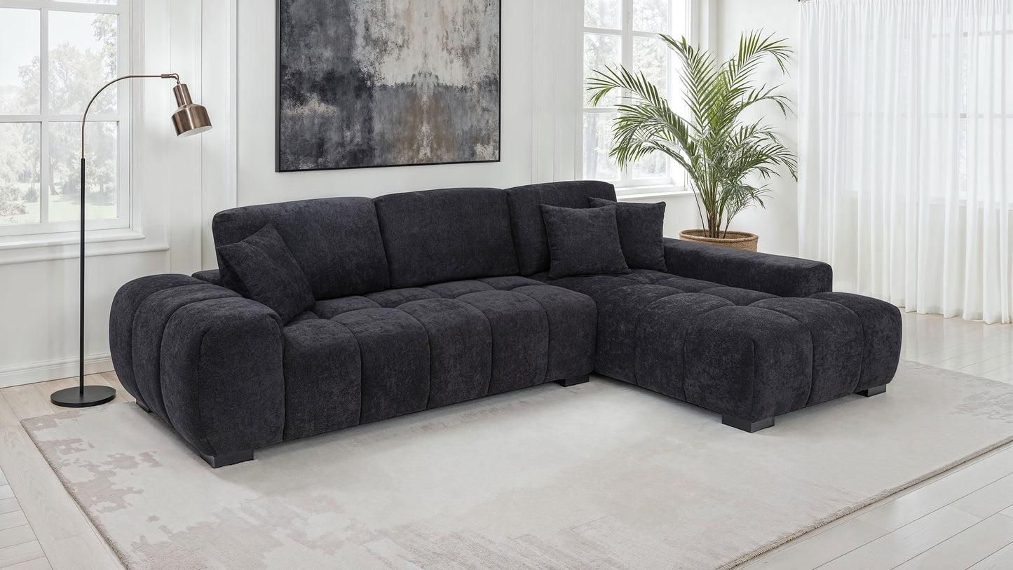 Octavia Fabric Upholstered Track Arm Sectional Sofa Black