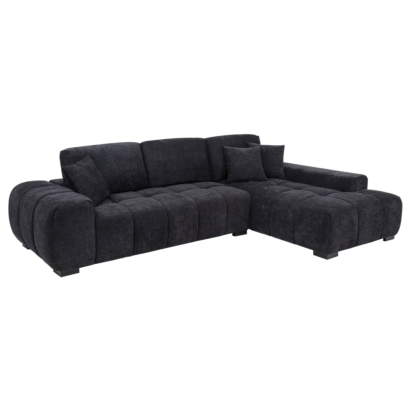 Octavia Fabric Upholstered Track Arm Sectional Sofa Black