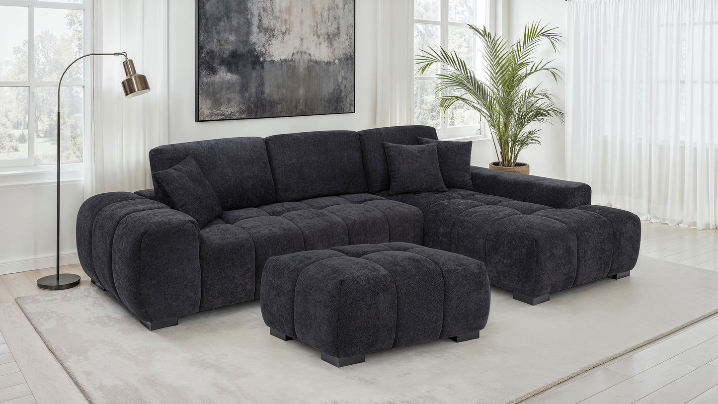 Octavia Fabric Upholstered Track Arm Sectional Sofa Black