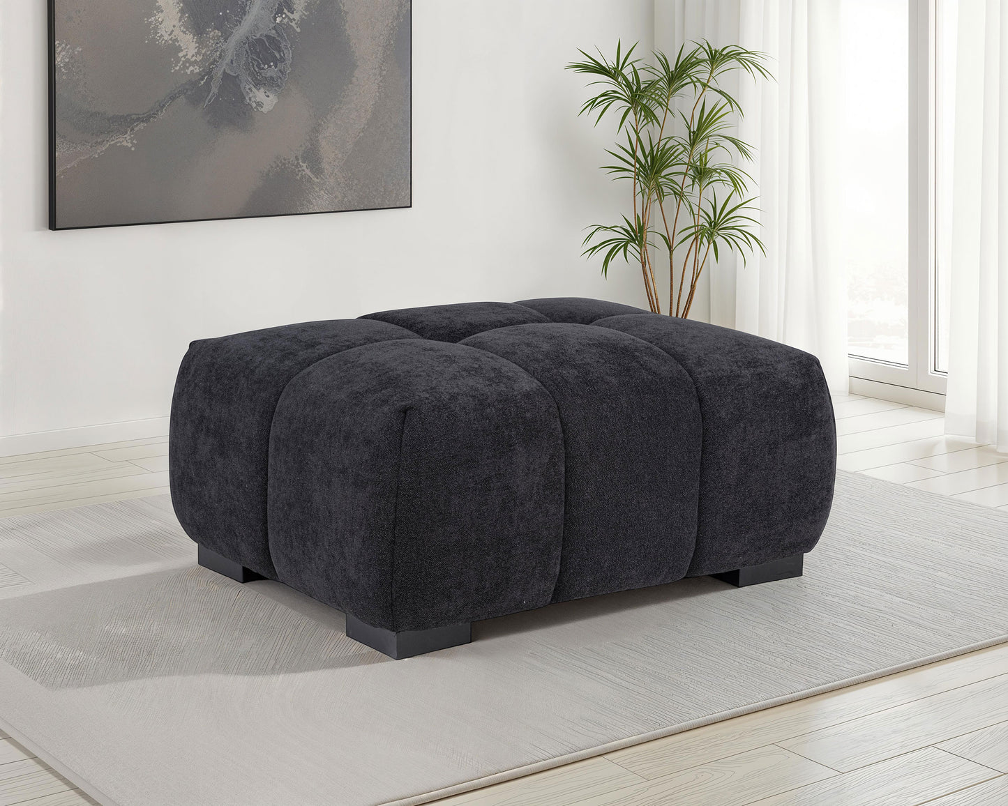 Octavia Fabric Rectangular Upholstered Ottoman Black