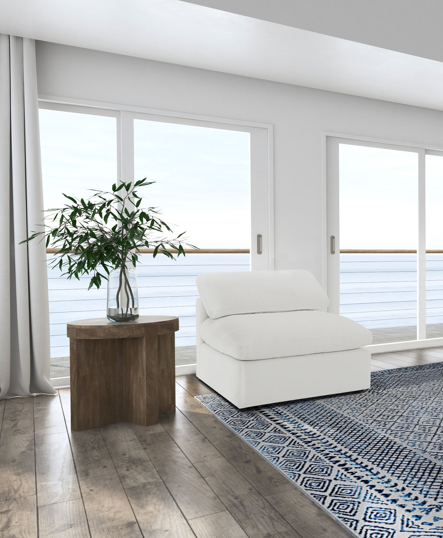 Raleigh Boucle Upholstered Armless Chair Ivory