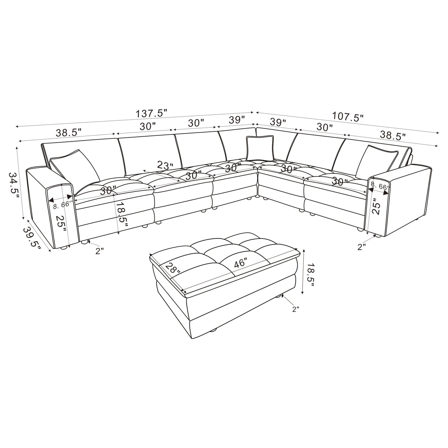 Atlantic 7-piece Upholstered Modular Sectional Sofa Blue